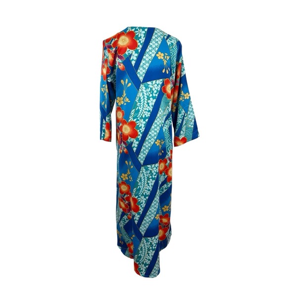 Natori Blue Mikoto Zip Front Kaftan Nightgown Dress Sz S Floral Kimono Style - Picture 6 of 8